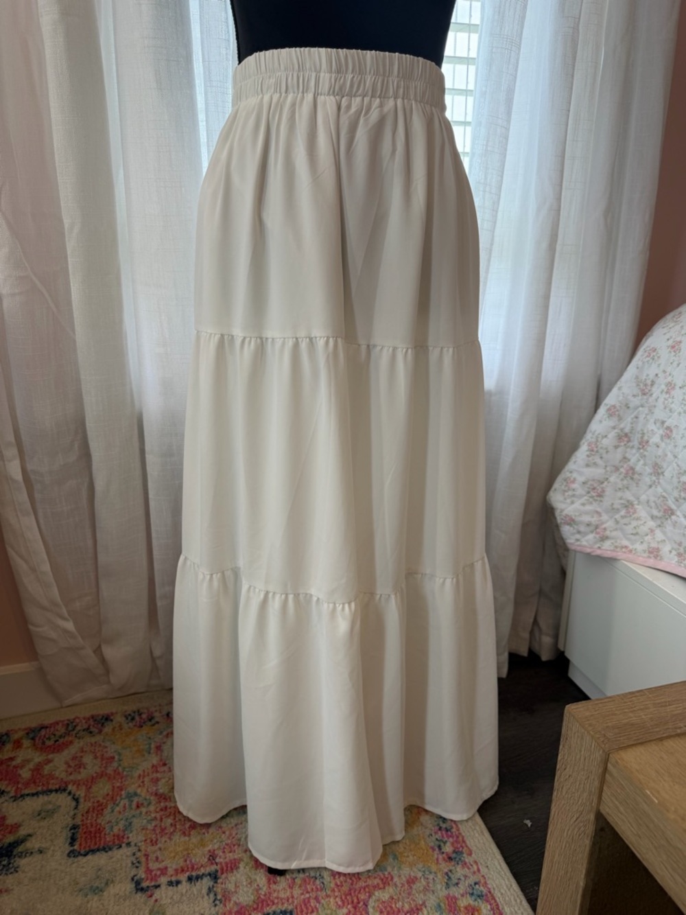 Annebouti White Tiered Maxi Skirt Small Cottagecore Boho Flowy Skirt